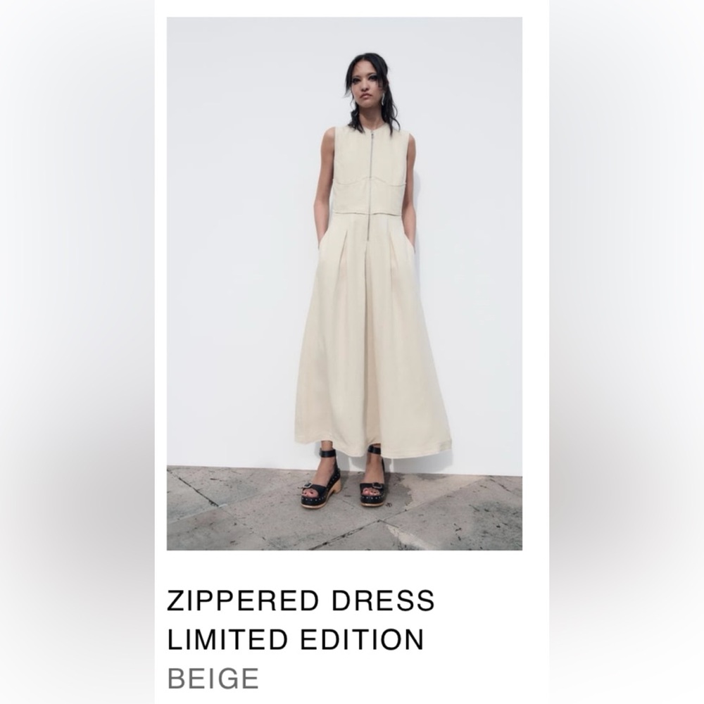 Zara Limited Edition Linen Zippered Dress Beige L